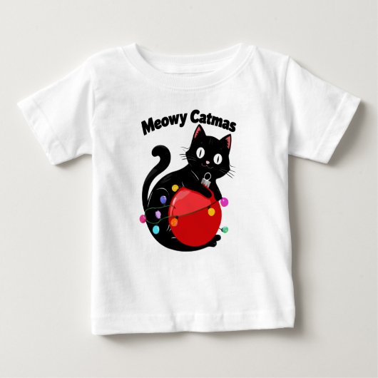 T-shirt Pour Bébé Meowy Catmas - Cat with Christmas ornament (Devant)