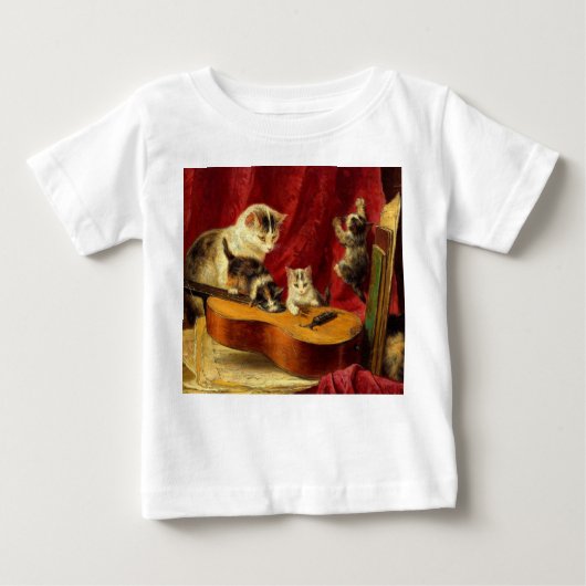 T-shirt Pour Bébé Mère Chat et chatons Jouer avec la guitare (Devant)