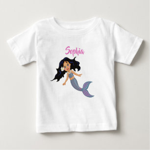 T-shirt Pour Bébé Mermaid Cute Dark Cheveux Rose Girl Nom personnel