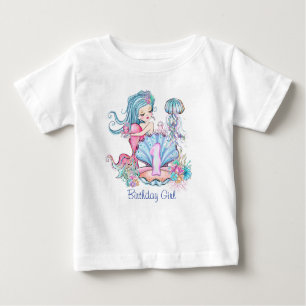 T-shirt Pour Bébé Mermaid Premier anniversaire   Whimsical Blue Hair