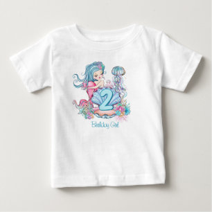T-shirt Pour Bébé Mermaid Sea Life Fête d'anniversaire avec âge pe