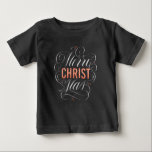 T-shirt Pour Bébé Merry CHRISTmas Marquee Chalkboard Christian<br><div class="desc">Allumez son nom dans les lumières marquises et faites se souvenir pourquoi nous disons 'Joyeux NoëlCHRIST'. Cette conception est proposée en quelques variantes et vous pouvez les vérifier tous pour voir exactement quelle direction vous voulez prendre. Le lettrage professionnel par Ivan Angelic est montré en noir pour les arrière -...</div>