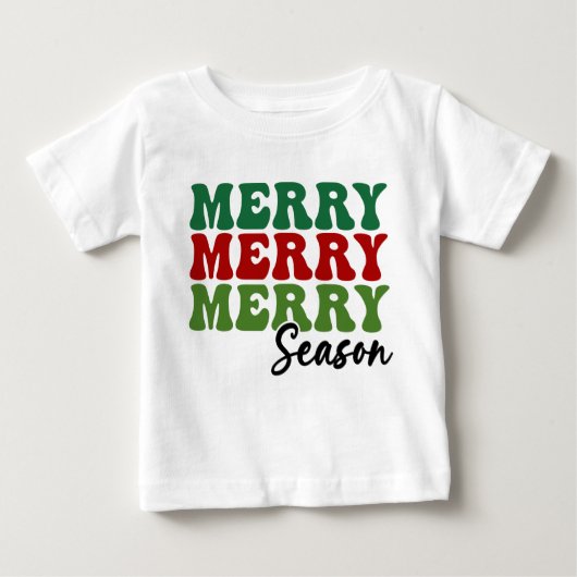 T-shirt Pour Bébé Merry Merry Merry Saison - Retro Holiday Art (Devant)