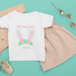 T-shirt Pour Bébé Mes 1ères Oreilles de lapin rose pâques personnali