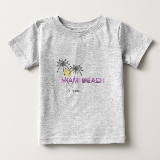 T-shirt Pour Bébé Miami Beach Floride Pink Grey Baby (Devant)