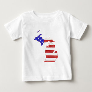 T-shirt Pour Bébé Michigan Shape American Flag Patriotique Michigand