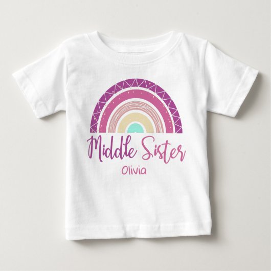 T-shirt Pour Bébé Middle Sister rainbow customizable name (Devant)
