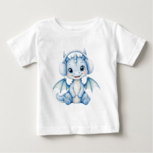 T-shirt Pour Bébé Mignon Bébé Dragon D'hiver Earmuffs Art Aquarelle