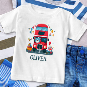 T-shirt Pour Bébé Mignon bus à impériale de Londres et ours en peluc