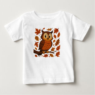 T-shirt Pour Bébé Mignon, chouette fantaisiste vintage d'automne
