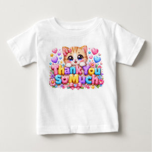 T-shirt Pour Bébé Mignon Kawaii Merci Beaucoup Chat Nom Rose Pastel