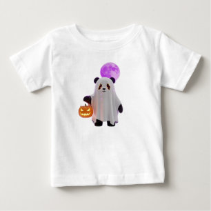 T-shirt Pour Bébé Mignon panda fantôme 3D avec citrouille