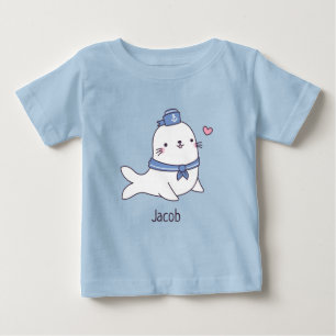 T-shirt Pour Bébé Mignon Phoque Blanc Marin Équipage Doodle