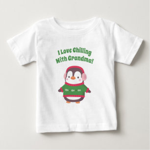 T-shirt Pour Bébé Mignon Pingouin J'adore Me Détendre Avec Mamie Drô
