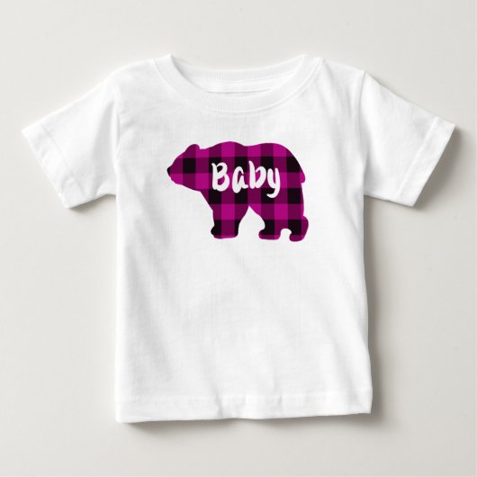 T-shirt Pour Bébé Mignonne bébé ours rose noir plaid motif (Devant)