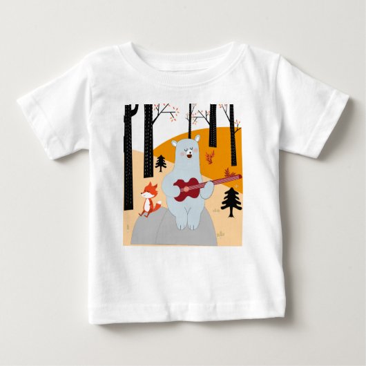 T-shirt Pour Bébé Mignonne chanter une chanson d'été loup renard et (Devant)