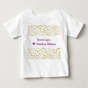 T-shirt Pour Bébé Mignonne Elegant Gold Stars Nom Love Grand-mère