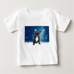 T-shirt Pour Bébé Mignonne French Bulldog Etoiles de neige Bleu Noël