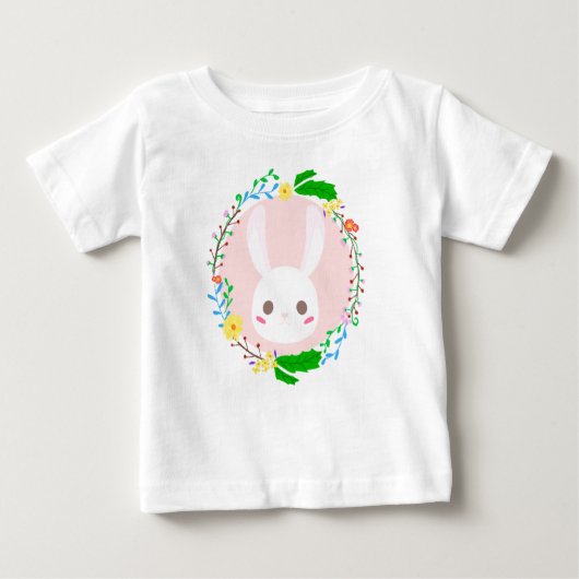 T-shirt Pour Bébé Mignonne lapin de Pâques Fleur Fleur Wreath (Devant)