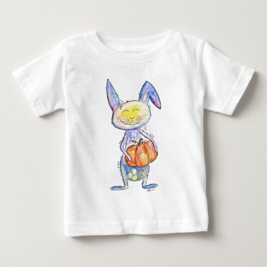 T-shirt Pour Bébé Mignonne lapin Whimsical tenant un Citrouille (Devant)