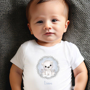 T-shirt Pour Bébé Mignonne Ours Polaire Bleu Nom Garçon d'hiver Bébé