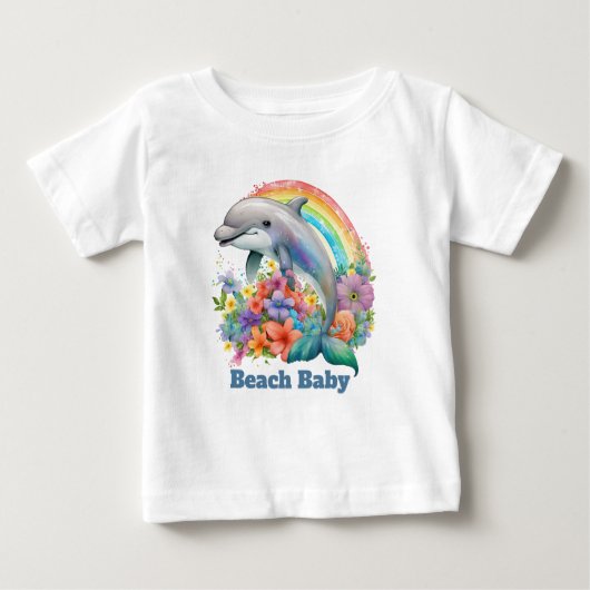 T-shirt Pour Bébé mignonne plage bébé dauphin ajouter du texte (Devant)