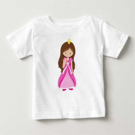 T-shirt Pour Bébé Mignonne princesse, Couronne, Cheveux Brown, Robe  (Devant)