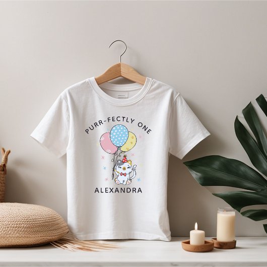 T-shirt Pour Bébé Mignonne Purr Parfaitement Un : Thème Chat 1ère fê
