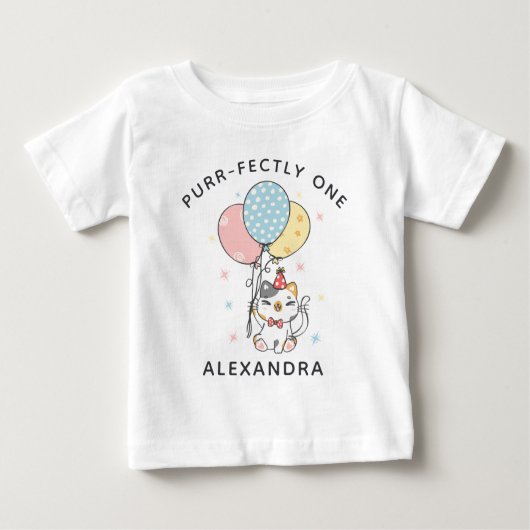 T-shirt Pour Bébé Mignonne Purr Parfaitement Un : Thème Chat 1ère fê (Devant)