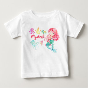 T-shirt Pour Bébé Mignonne sirène personnalisée sous la mer Annivers