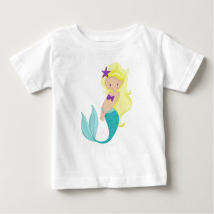 T-shirt Pour Bébé Mignonne Sirène, Petite Sirène, Cheveux Blonde, Ét