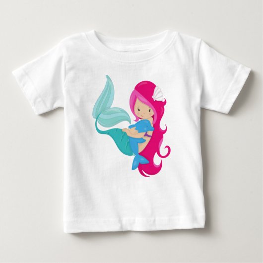 T-shirt Pour Bébé Mignonne Sirène, Petite Sirène, Cheveux Rose, Daup (Devant)