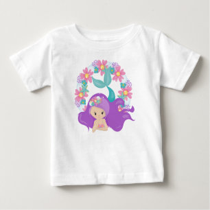 T-shirt Pour Bébé Mignonne Sirène, Petite Sirène, Cheveux Violet, Fl