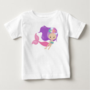 T-shirt Pour Bébé Mignonne Sirène, Petite Sirène, Fleurs, Cheveux Vi