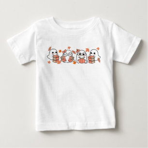 T-shirt Pour Bébé Mignons fantômes lisant des livres, design d'autom