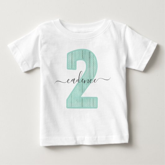 T-shirt Pour Bébé Mint Pois Nom personnalisé 2e fête d'anniversaire (Devant)