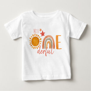 T-shirt Pour Bébé Miss Onederful Premier anniversaire Rainbow et Sun