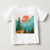 T-shirt Pour Bébé Modern Abstract Forest, Mountains, and Sunrise (Devant)