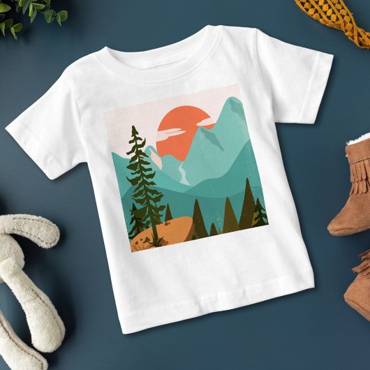 T-shirt Pour Bébé Modern Abstract Forest, Mountains, and Sunrise
