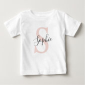 T-shirt Pour Bébé Moderne Monogramme De Nom Personnalisé Rose Pastel (Devant)