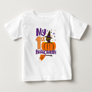 T-shirt Pour Bébé Mon 1er Citrouille d'Halloween et chat noir