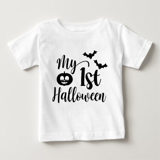 T-shirt Pour Bébé Mon 1er Citrouille d'Halloween et chauves-souris (Devant)