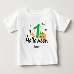 T-shirt Pour Bébé Mon 1er Halloween. Citrouille, Chauves-souris, Nom