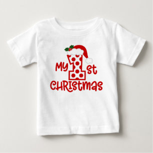T-shirt Pour Bébé Mon 1er Noël Chapeau de Père Noël à pois moderne m