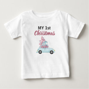 T-shirt Pour Bébé Mon 1er Noël Cute Blue Car Sapin de Noël