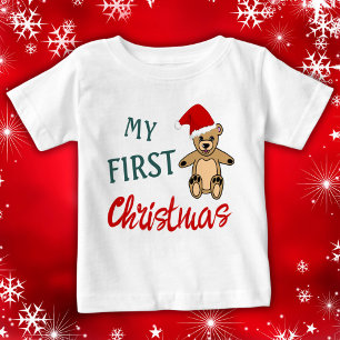 T-shirt Pour Bébé Mon 1er Noël Teddy Bear Santa Hat