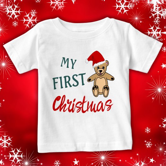 T-shirt Pour Bébé Mon 1er Noël Teddy Bear Santa Hat