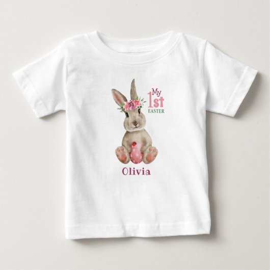 T-shirt Pour Bébé Mon 1er Pâques - Lapin lapin et Oeuf Peint (Devant)