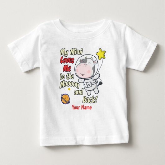 T-shirt Pour Bébé Mon Mimi m'aime l'astronaute de vache (Devant)