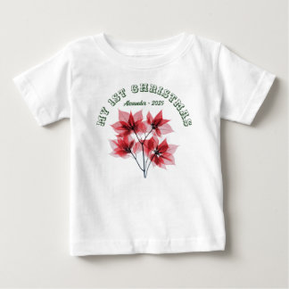 T-shirt Pour Bébé Mon Poinsettia de Noël pour mon Premier Noël - Nom